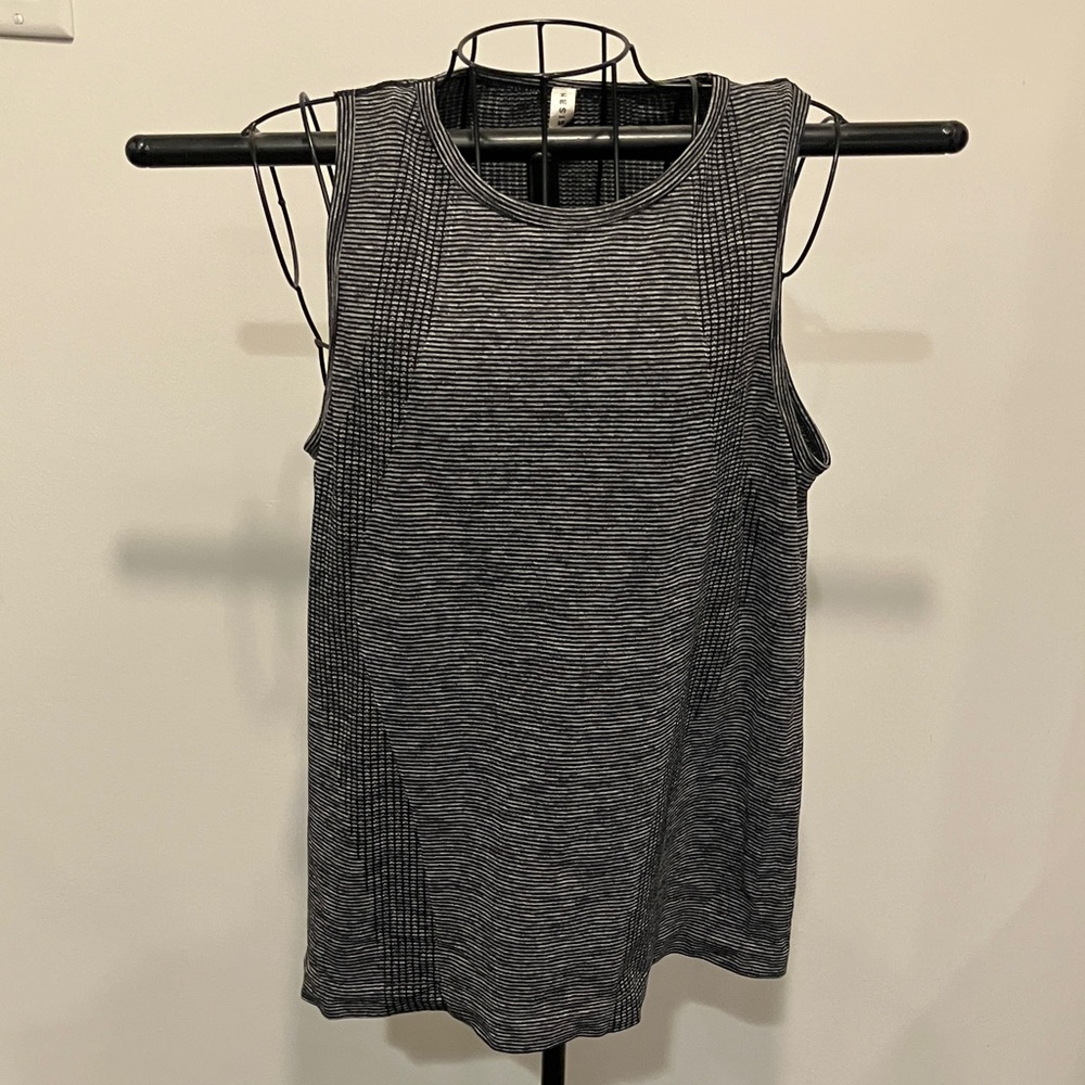 Elegant Black and Gray Striped Sleeveless Tee